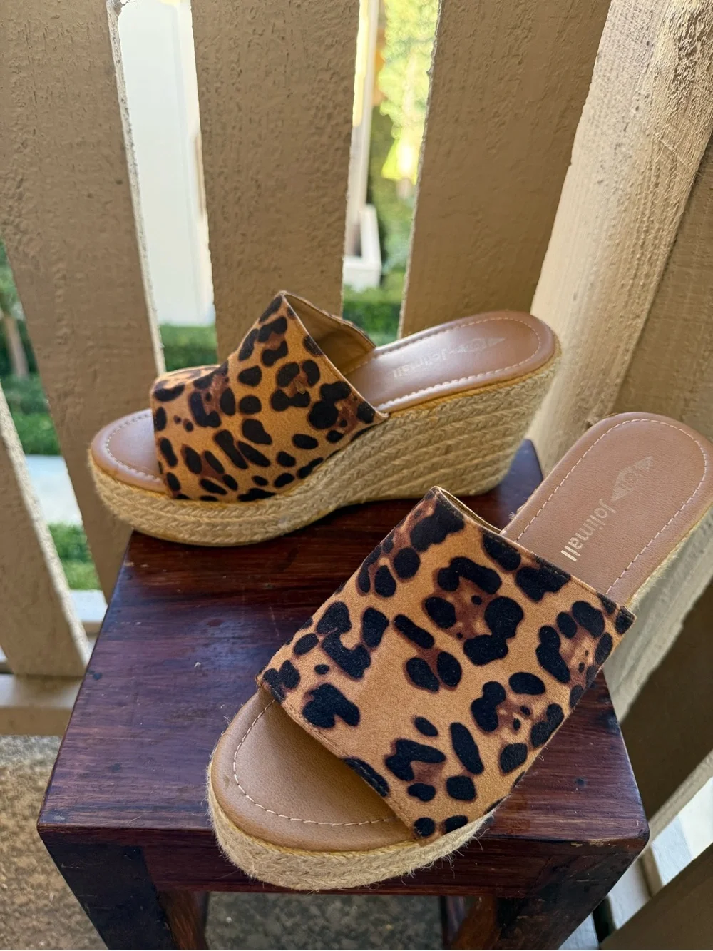 Jolimall Leopard Print Espadrille Wedge Slide - Tan/Black